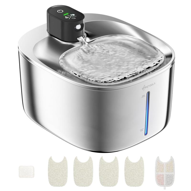APD APETDOLA 猫 自動給水器 水飲み器 コードレス 充電式 4L 活性炭フィルター付 アダプター付 スマート 静音 大容量 ワイヤレスポンプ 2way給電式 ステンレス製 センサー 動作検知 三つ給水モー