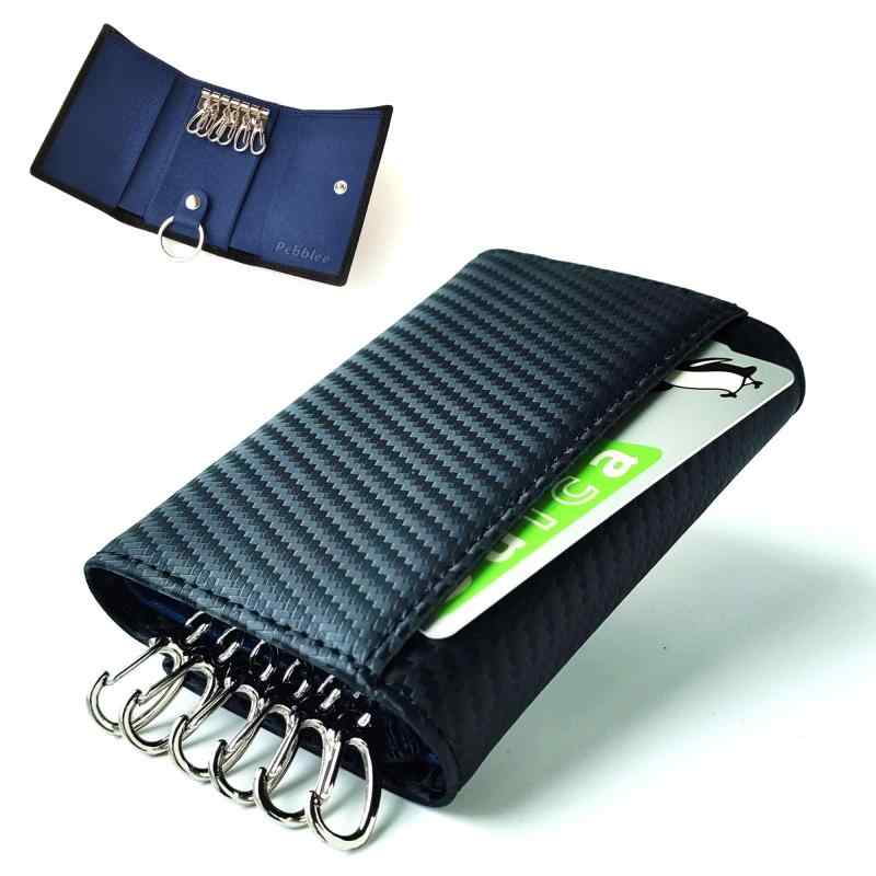 [Pebblee] キーケース 6連 財布 カードケース カーボンレザー 取外しキーリング付