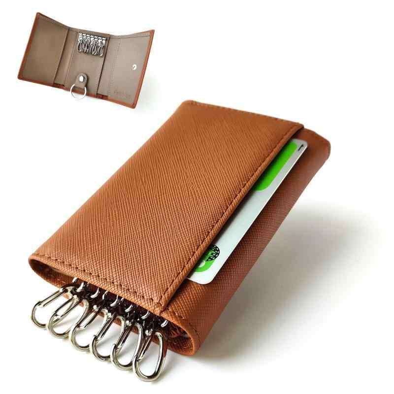 [Pebblee] キーケース 6連 財布 カードケース カーボンレザー 取外しキーリング付