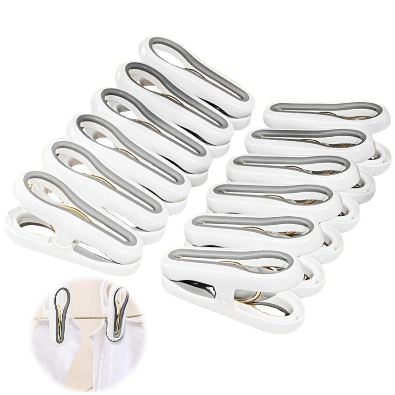 PAVIKE洗濯バサミ 12個セット 跡がつかない洗濯ばさみ 強力 ホワイト 洗濯挟み 洗濯クリップ 防風対策 ..