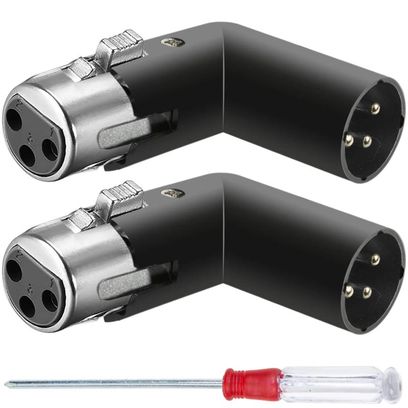 Xiatiaosann XLR アングル アダプター 3ピン デュアル オス メス コネクター 90度調整可能 4つの異なる角度 右左 プラグ ソケット ミキサー マイク オーディオ機器用 メタルアダプター 、2個