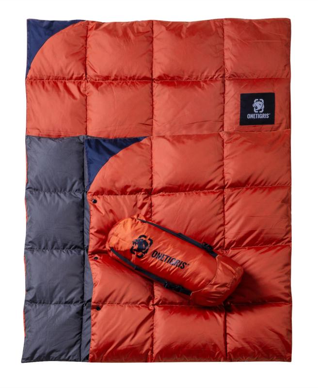 OneTigris ダウンブランケット 195cmx135cm マルチブランケット 防寒 キャンプ アウトドア ひざ掛け 掛け布団 車中泊 超軽量 テント用キルト 柔らかい 暖かい コンパクト 収納袋付き