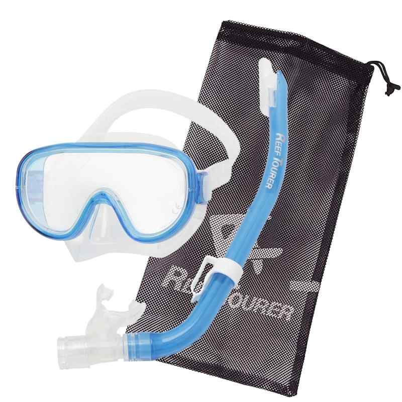 リーフツアラー(REEF TOURER) メッシュバック付 シュノーケリングセット 【10歳~大人用/子ども(4~9歳向)用】 パノラマ広視界シュノーケルマスク+波よけガード付きシュノーケ