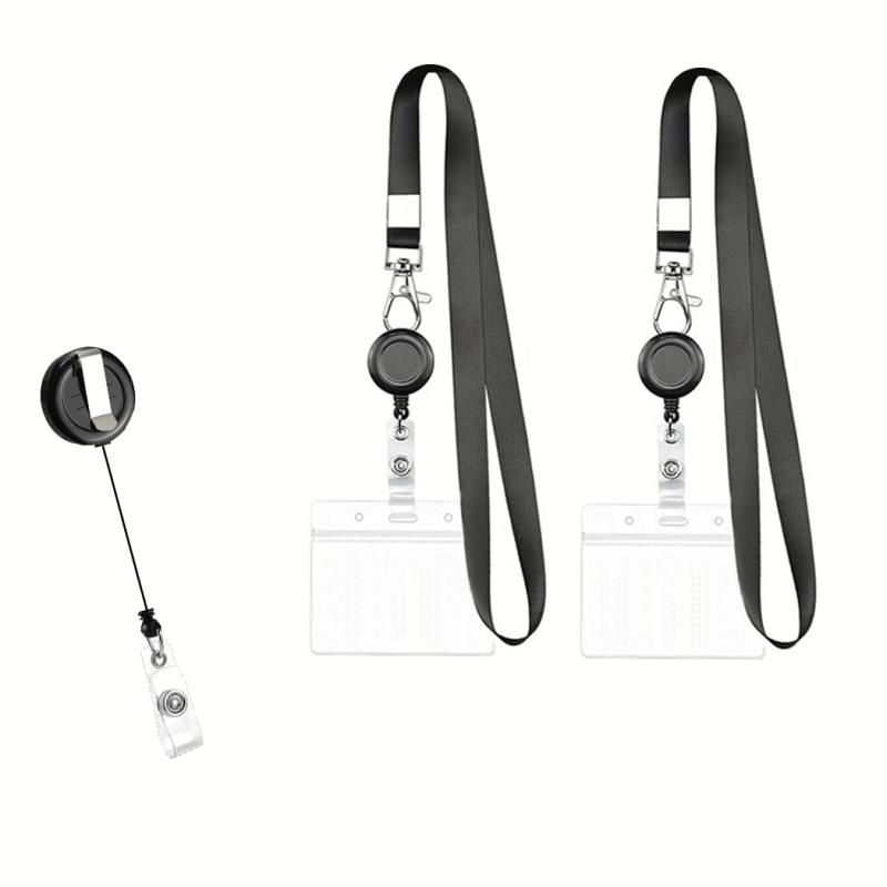 [LaLa sandia] ID カード ホルダー 【リール式】 ネックストラップ 【名刺サイズ】 吊り下げ イベント スタッフ パス 名刺 社員証 ケース 入れ 首かけ 展示会 両面用 防水 セット MI