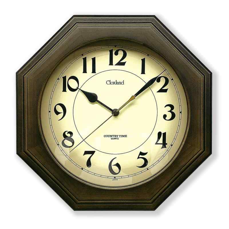 さんてる 日本製 天然木モダン8角電波掛け時計(アラビア文字)ブラック DQL736A-DBK