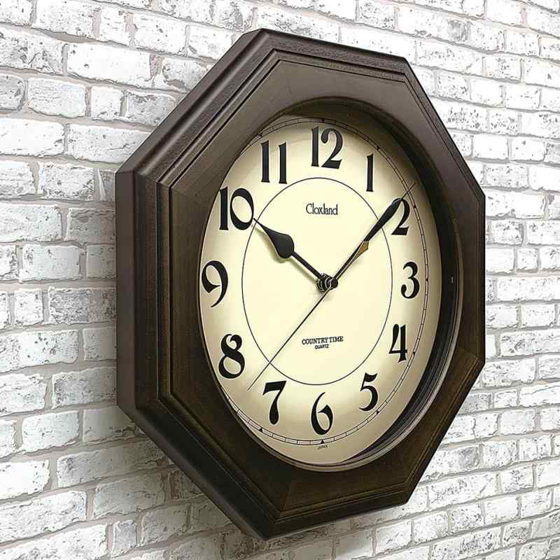 さんてる 日本製 天然木モダン8角電波掛け時計(アラビア文字)ブラック DQL736A-DBK