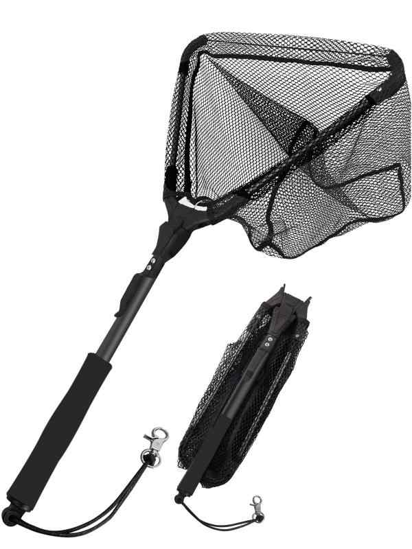 Wlikn ランディングネット 玉網 折りたたみ式 タモ網 伸縮式調節 ワンタッチネット ラバーコーティング 軽量 釣り用 魚取り 淡水 海水 渓流対応