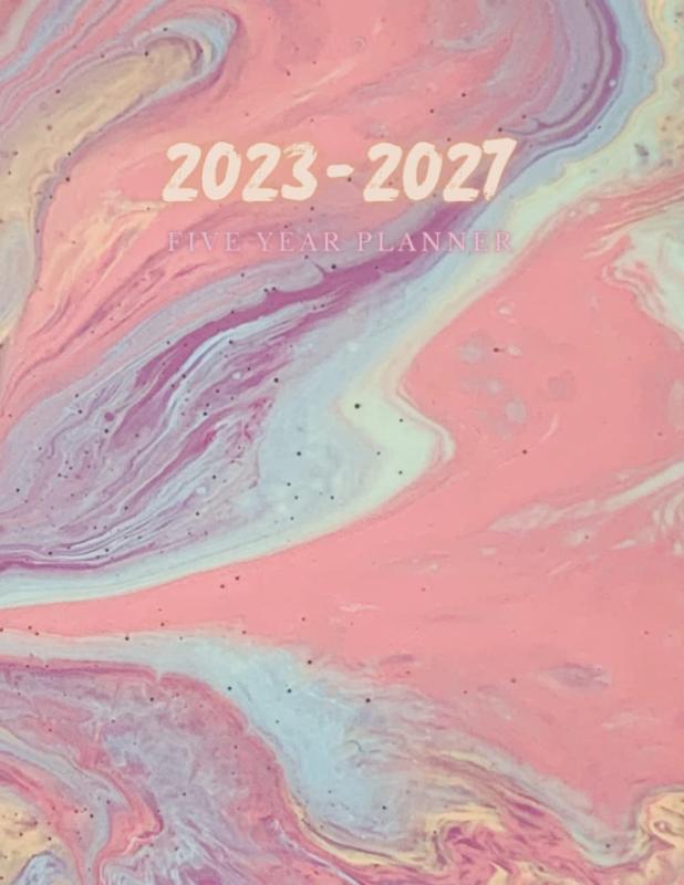 2023-2027 Five Year Planner: Blue&Pink Rainbow Marble Planner, 60-Month Weekly&Monthly Event Schedule, Cute Watercolorの商品画像