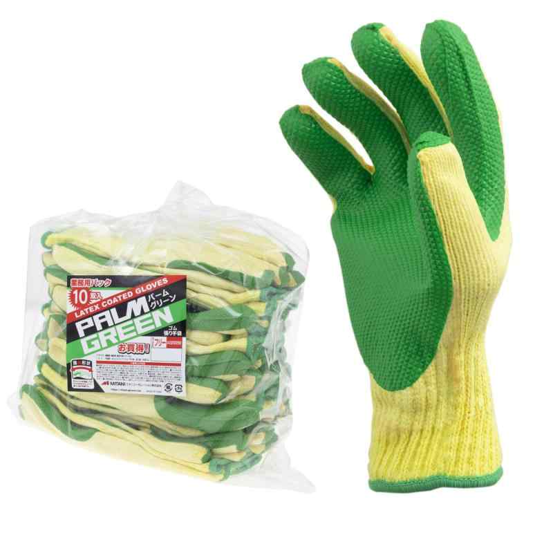 [ミタニ]ゴム張り手袋 お買得パームグリーン 10双入り