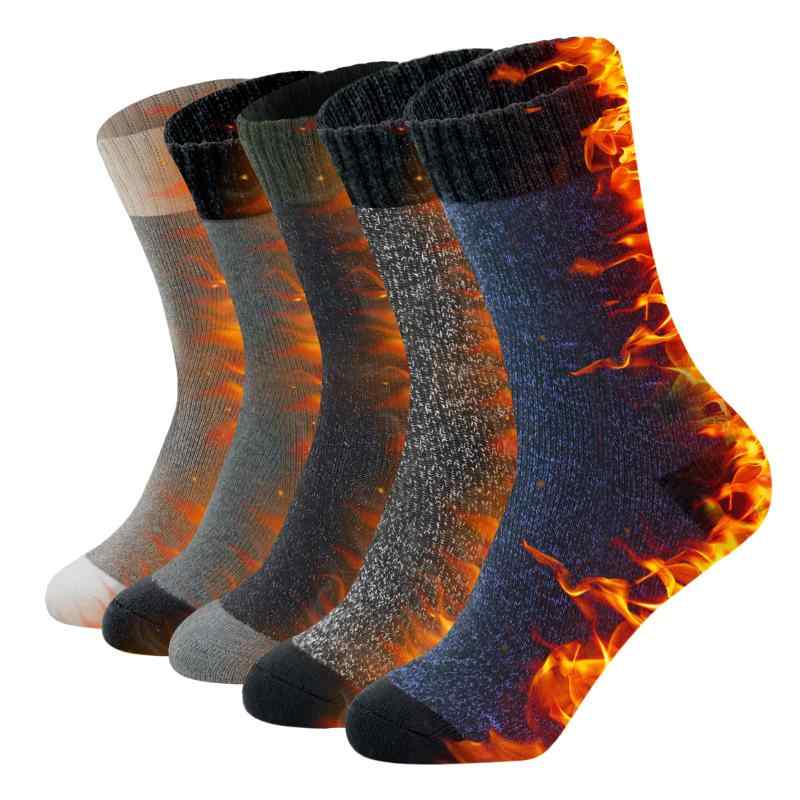 [HORADON] 靴下 メンズ 冬 防寒 靴下 【保温裏起毛・柔らかい履き心地】 厚手 暖かい ソックス 温かい 防寒 保温 通気性 伸縮性 耐久性 室内 アウトドア 24-28cm 5足セット 男女兼用