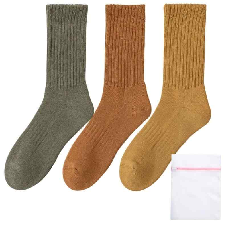 AQshop 【靴が履ける足裏だけ厚手の靴下】 メンズ 靴下 厚手 底厚 差し色 リブソックス 綿 パイル クルー丈 3足セット 洗濯ネット付き