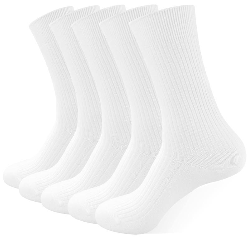 [HASOME] 靴下 メンズ ビジネス ソックス 5足セット 綿 蒸れない 抗菌 消臭 双糸 リブ編み 紳士 学生 用 くつ下 クルーソックス 通勤 通学 無地 オールシーズン対応 M/L/XLサイズ選択可
