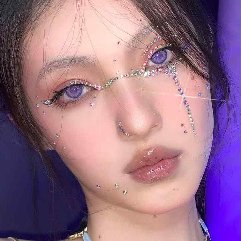 顔 シール【2枚セット】レーザー ラインストーン シール フェースステッカー ハート リボン かわいい 自己粘着性 3D 光る キラキラ フェイスストーン 顔面デコ ネイルデコパーツ 携帯電話飾