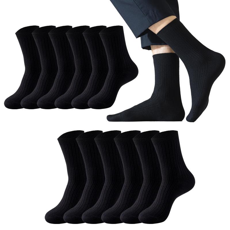 [Caudblor] 靴下 メンズ ビジネスソックス ウール付き 薄手 6足セット 快適 耐久 防臭 クルーソックス ハーフ丈 吸汗 通気性 無地 四季適用 ギフト 出張 蒸れない 破れにくい