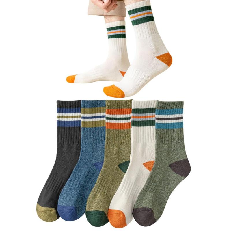 [Yanmcxly] 靴下 メンズ 秋冬 カジュアルソックス 綿 通気吸汗 男性 おしゃれ チェック柄 スポーツ くつした 紳士 ビジネス用 春夏秋冬 靴下 アウトドア 24-28cm 5足セット