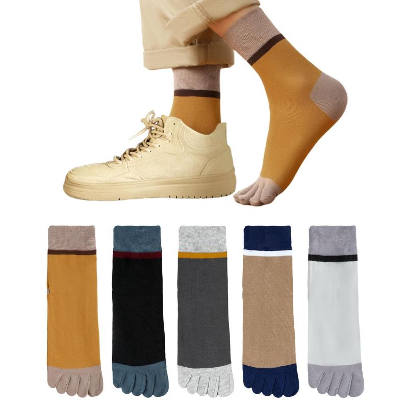 [Yazon] 5本指ソックス メンズ 靴下 春秋冬 クルー丈 ランニング五本指ソックス 通気吸汗綿 スポーツくつした おしゃれ 指付き靴下 蒸れない保温 四季 男性用 24-28cm