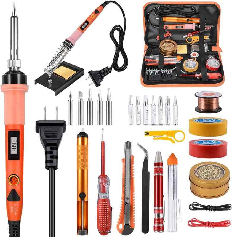 はんだごて セット 80W 温度調節可 LEDデジタル（200℃-450℃）オン/オフスイッチ付き 精密半田ごて 5 つチップ付き 基盤電子作業/電気DIY用 日常家庭用