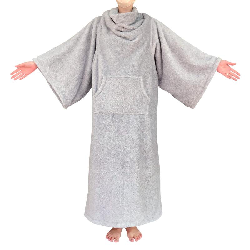 フレックス販売 WIGWAM(ウィグワム)羽織れるブランケット 着る毛布 (幅136×身丈150cm) ルームウェア 防寒 男女兼用 前ポケット付き ボタンタイプ