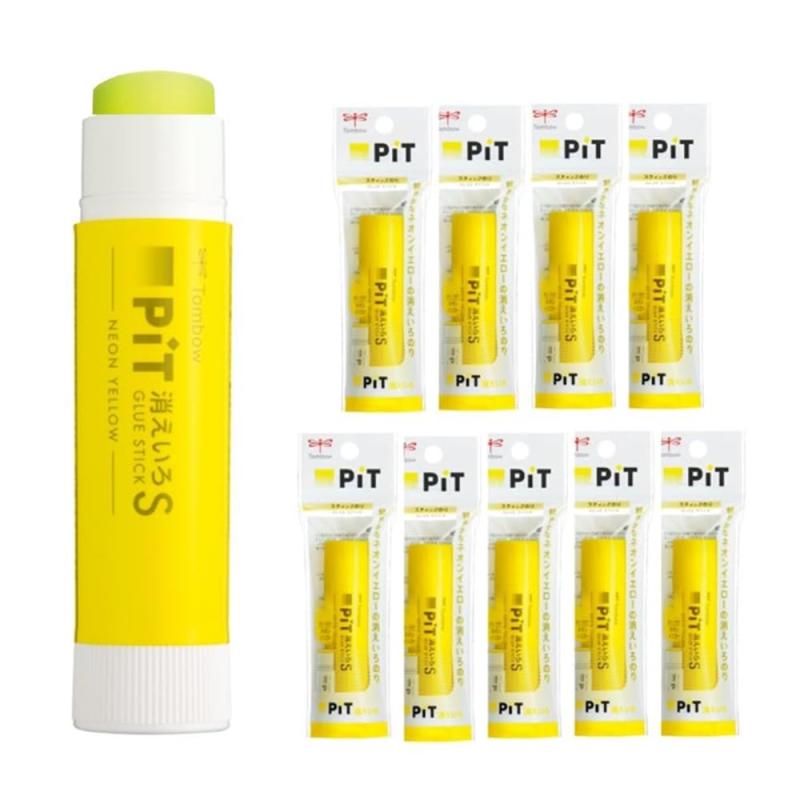 トンボ鉛筆 スティックのり 消え色ピット ネオンイエロー