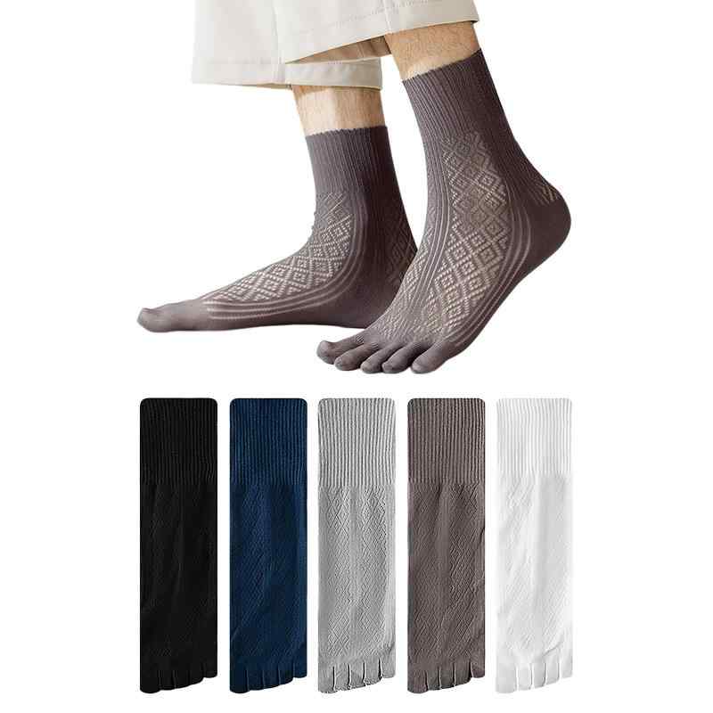 [DAMILY] 5本指ソックス メンズ 夏 通気メッシュ 五本指靴下 蒸れない クルーソックス 柔らかい 締め付けず靴下 ビジネス 薄手 男性用 吸汗速乾 5足セット 24-27cm