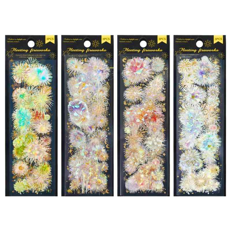 DIFEIUKI フレークシール コラージュ 素材 12枚セット 花火デザイン おしゃれ ins風 手帳シール PET 半透明 防水 日記/メモ/カレンダー/スマホケース/DIY用 装飾用 詰め合わせ ステッカー