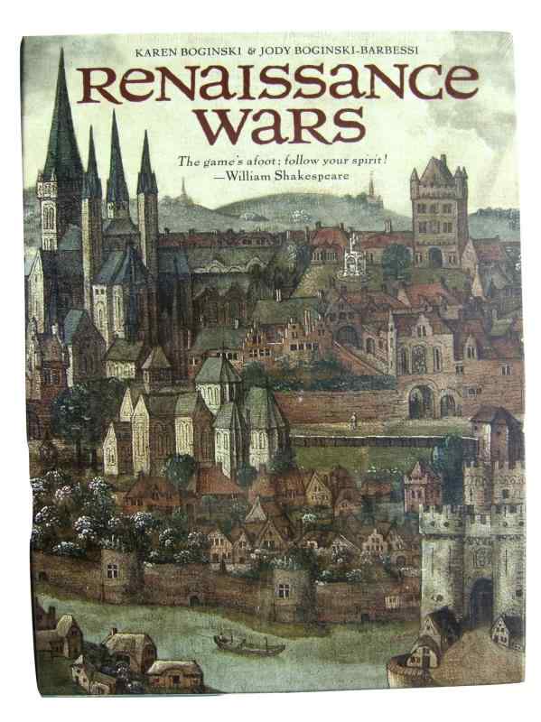 Renaissance Wars Card GameContents include: 6 Luminary Mats, 128 Cards, 1 Initiative Indicator, 4 Condition Markers, 6 card envelopes, 6 Luminary Portraits, 4 Reference Guides, 4 Dice, 90 Coins, 1 Game Board, 28-Page Full-Color Instruction and Guide Book.For 2-4 players.Ages 12 and up.Made in China.