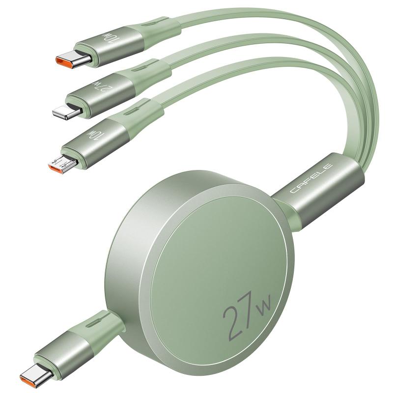 【新登場 27w 巻き取り式ケーブル】3in1 充電ケーブル 巻き取り
