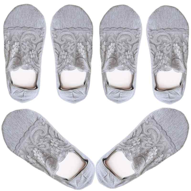 レディース フットカバーソックス レースステルスソック深履き 脱げない 爽やかな靴下 綿ショー パンプス靴下 くるぶし ステルスソックス (グレー, 3足組)