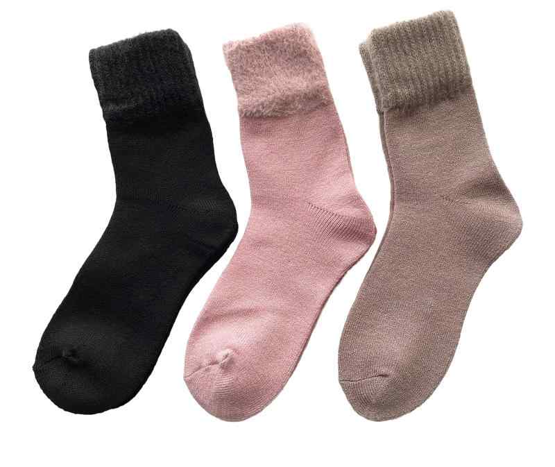 靴下 レディース 暖かい パイル ソックス 秋冬 あたたかい 厚手 柔らかい のびのびパイルソックス 無地 3足組（色はお任せ）C27