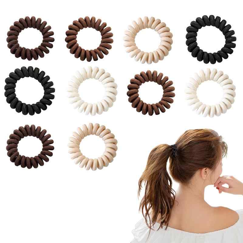Coollooda ヘアアクセサリー ヘアゴム (10点セット) 電話コード型ヘアゴム スプリングゴム 跡がつかない髪ゴム 人気スパイラルヘアゴム 優しい雰囲気ナチュラルカラー おしゃれヘアアクセサ