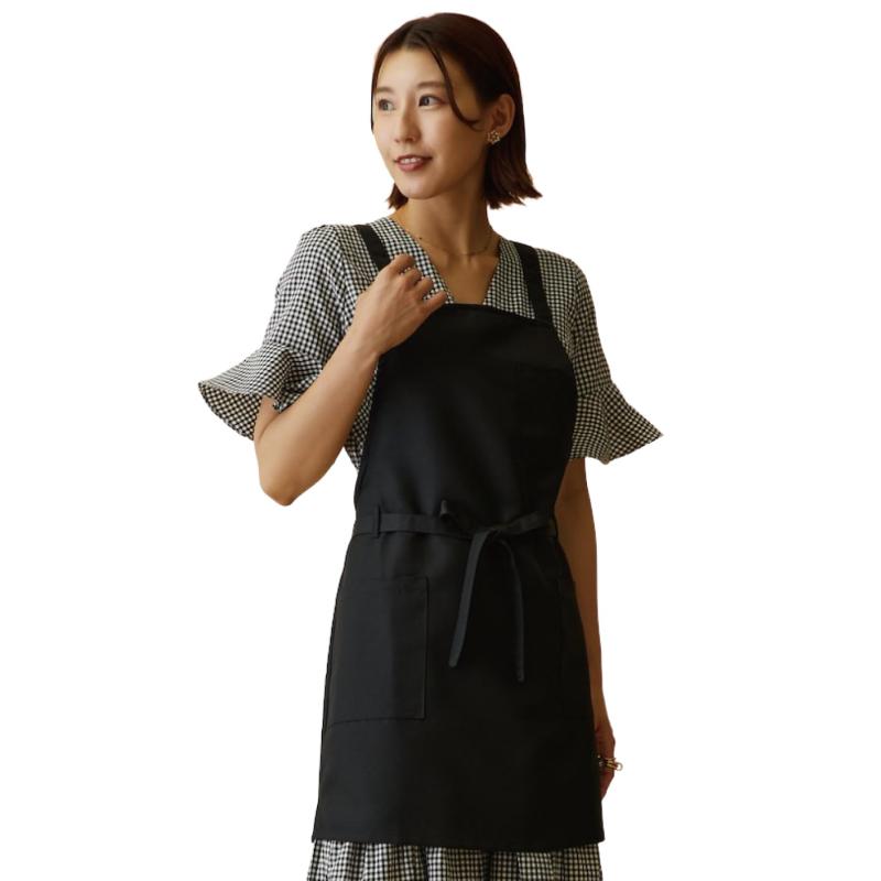 [HoowLet フーレット] エプロン 撥水エプロン ブラック 黒 前結び シンプル おしゃれ レディース 軽い 速乾 ポリエステル かわいい バッククロス ポケット 保育士 介護士 ギフト 飲食店 カフェ