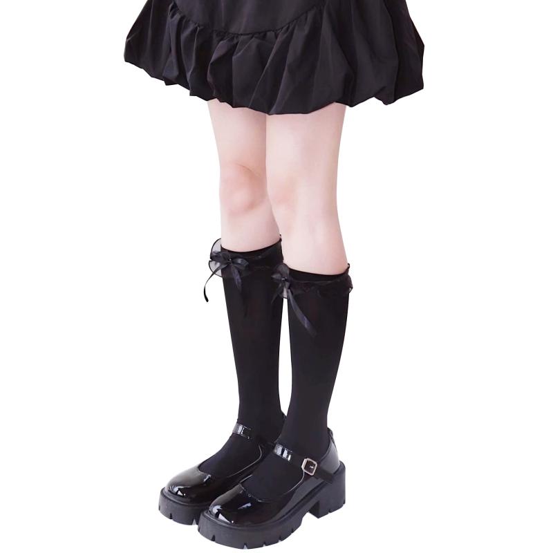 [SHUCLASS] レディース オーバーニーソックス かわいい ちょう結びニーハイ cosplayや制服用 レース ロングソックス リボン 美脚 ショートソック ハイソックス 綿 無地 靴下 ニーハイソックス