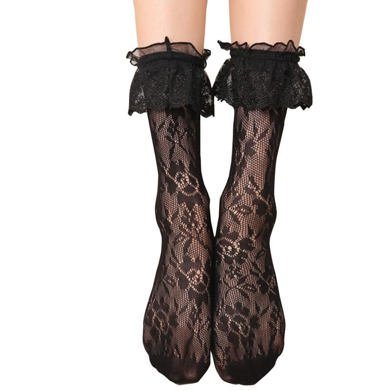 [Byuuu] フリルレース クルーソックス かわいい ロリータ風 透け感 ショートソックス 定番 レディース 靴下 パンプス用 スニーカー用 ファッション小物