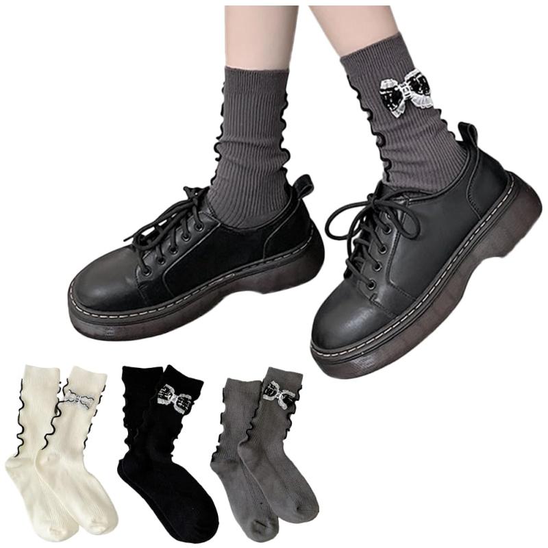 FASELE 靴下 ソックスレディース くつした JK 女の子 リボン 可愛い 蝶結び ロリターソックス 綿 lolita 通勤 通学 四季通用 22-25cm