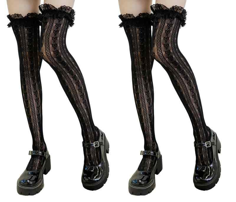 [Rowaica] ニーハイ ソックス レディース 靴下 ニーソ サイハイ オーバーニー 美脚 レース
