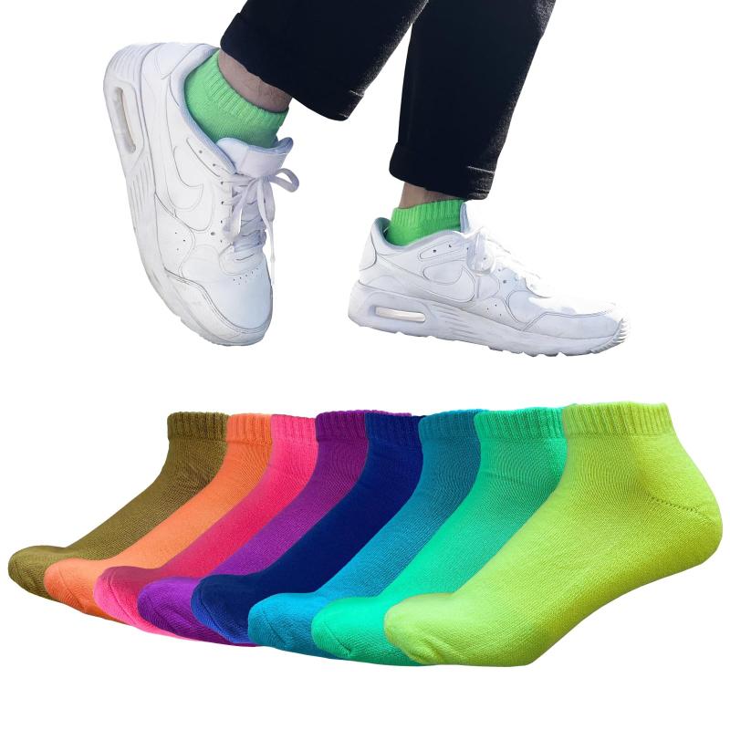 [NAKAMAJITA] 23-27cm クリスタル ソックス ネオンカラー 底パイル くるぶし 脱げない 8足セット 綿混 靴下 蛍光色 カラフル メンズ キッズ レディース スニーカー ショート カジュアル アンクル