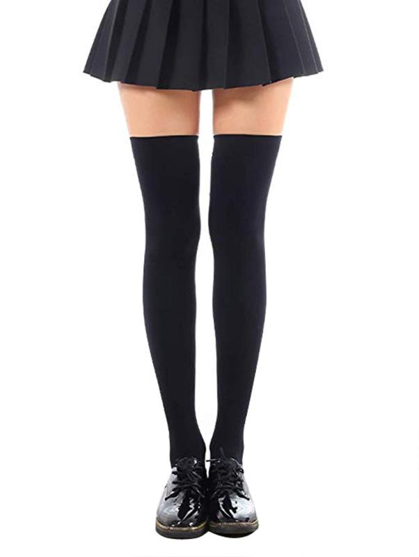 [SHUCLASS] ニーハイソックス レディース靴下 オーバーニーソックス 滑り止め付き ソックス 着圧 cosplayや制服用 ニーハイ 黒いロングソックス 長さ60cm丈