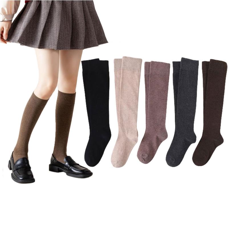 [GUGULUZA] ハイソックス レディース 靴下 女性 春 秋 冬 通勤 通学 無地ハイソックス ひざ下 足首保温 ロングソックス