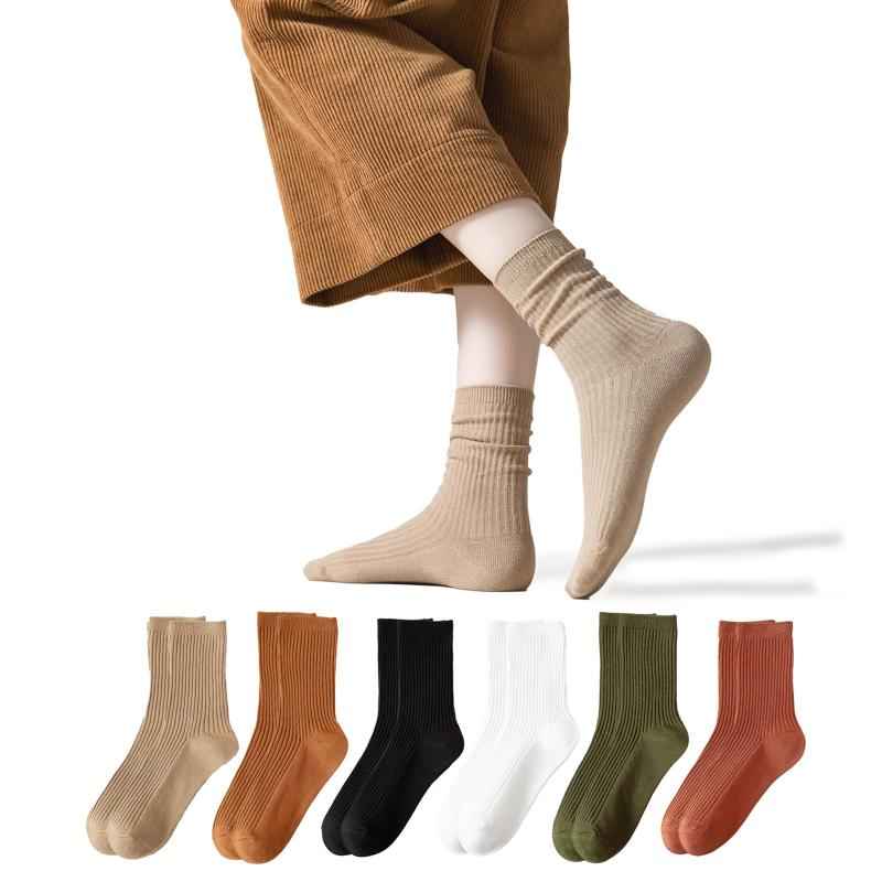 [LOVHU JIMA] 靴下 レディース 6足セット 綿 クルーソックス 春夏秋冬 四季適用 蒸れない スクール ソックス レディース 可愛い 女性用 スポーツ くつした 靴下 コットン 部屋着 20-25cm