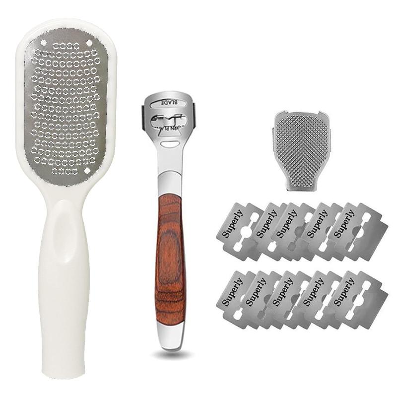 Tribetter 角質取り かかとやすり 甘皮ケアセット 魚の目 カッター フットケア 足ヤスリ 丸洗いOK 乾湿足用【替刃10枚付き】(ホワイト)