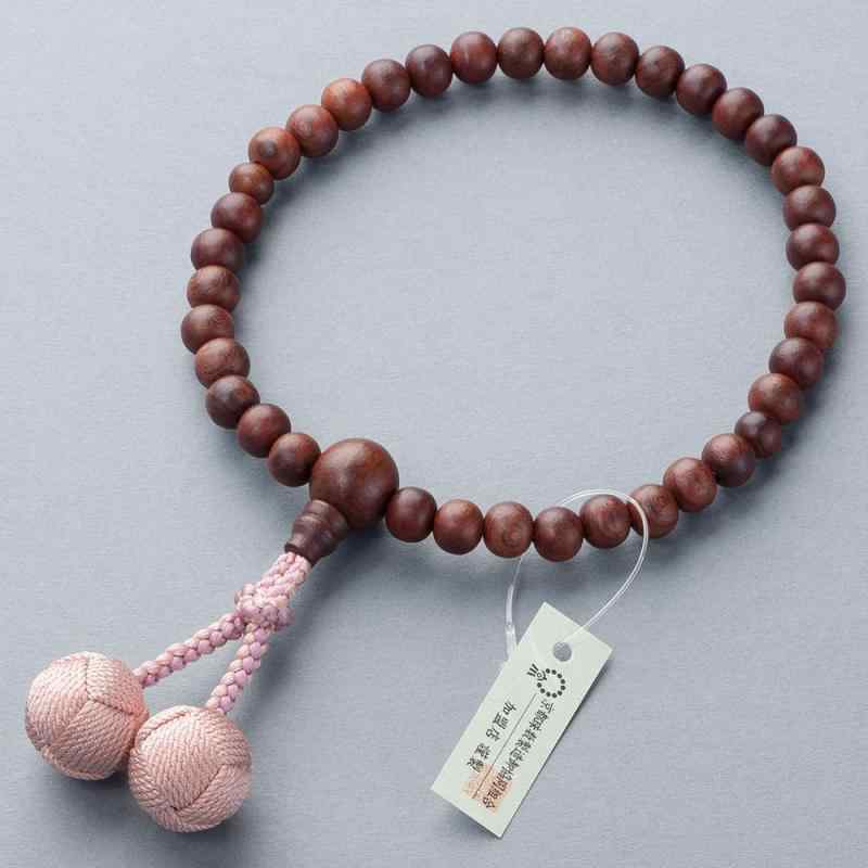 [仏壇屋 滝田商店] 数珠 女性用 紫檀 (艶消) 8mm玉 正絹小田巻梵天房 数珠袋付き すべての宗派で使える..