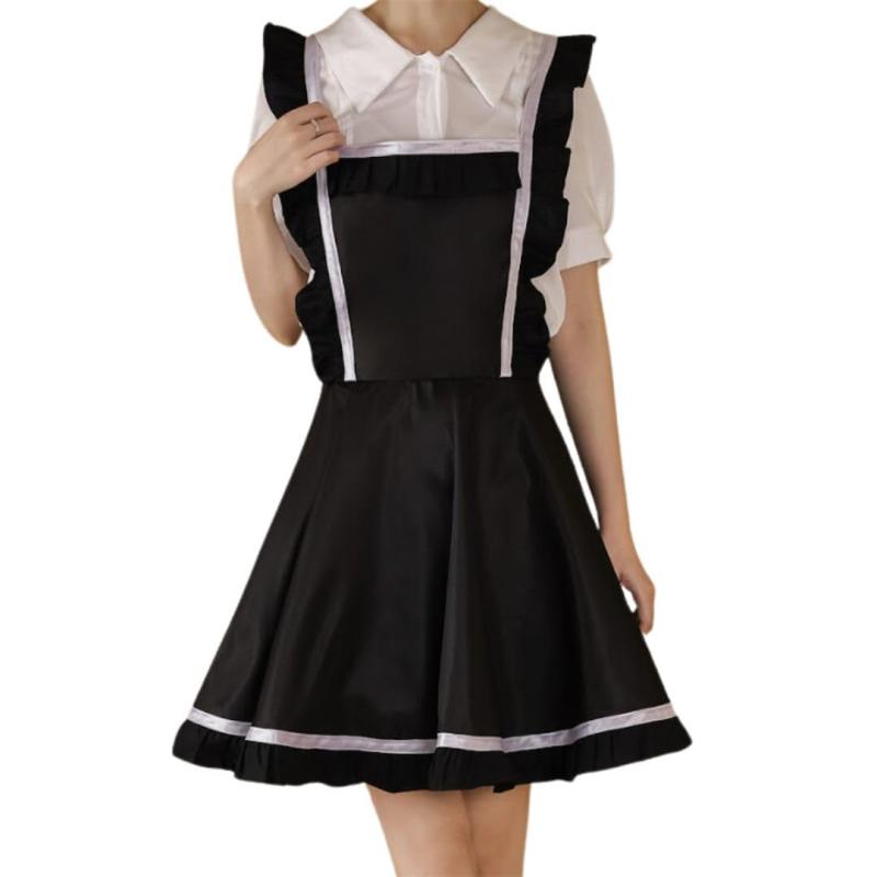 [RioSole] かわいい エプロン メイド ワンピース型 カフェエプロンおしゃれ 撥水 防水 クロスタイプ ワンピースタイプ リボン 北欧風 キッチン カフェ風 料理