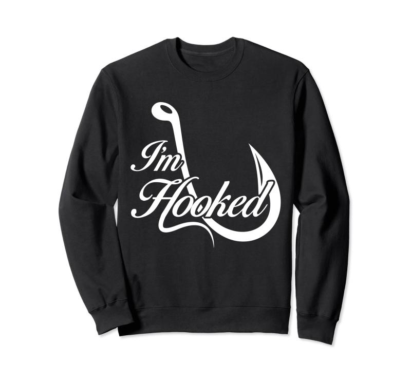 面白いフィッシングシャツ。I'M HOOKED。釣り針、ルアー。 トレーナー