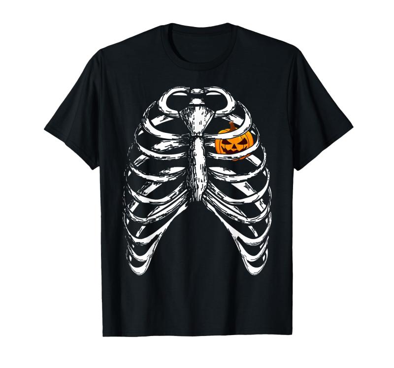 乐天商城 - ハロウィン パンプキンと骨 スケルトン コスチューム 男女兼用 Tシャツ