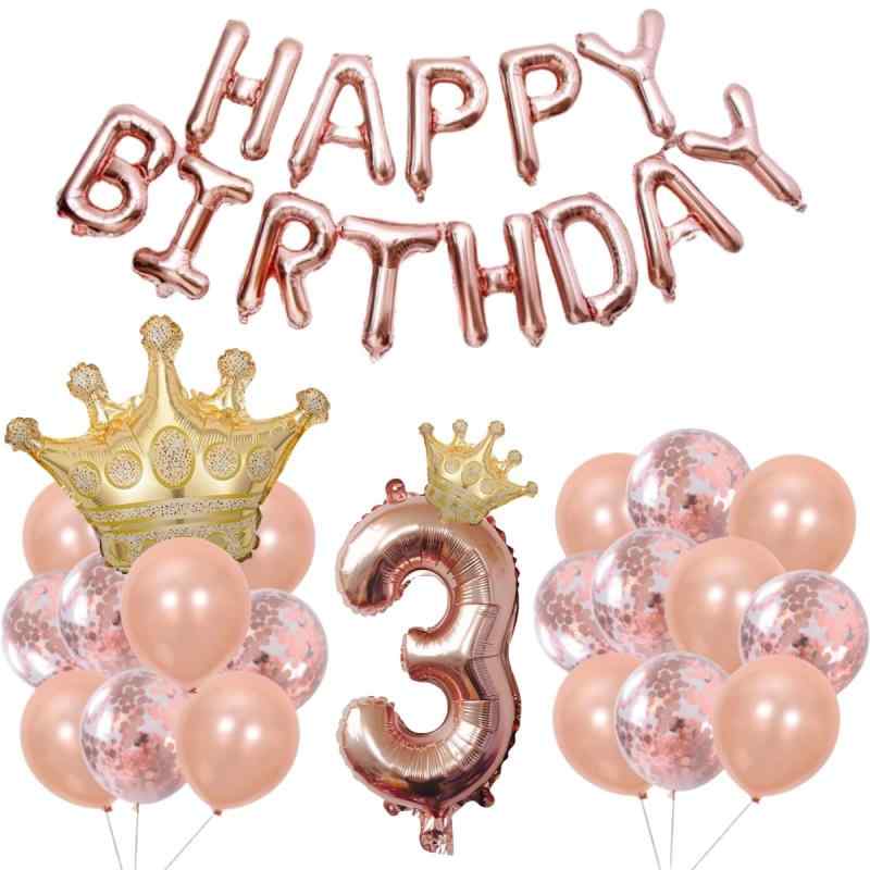 gold crown balloon happy birthday 3/5/6/8 バルーン 風船セット アルミホイルバルーン 子供の誕生日,記念日,ベビーシャワー,結婚式,受付会,アフターパーティー,卒業式および学校または幼稚園の入場イ