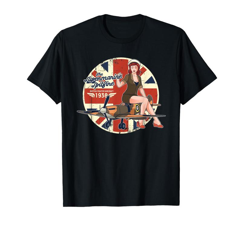 Toilet Articles - スーパーマリン スピットファイア RAF シャツ 第二次世界大戦 飛行機 ピンナップ Tシャツ
