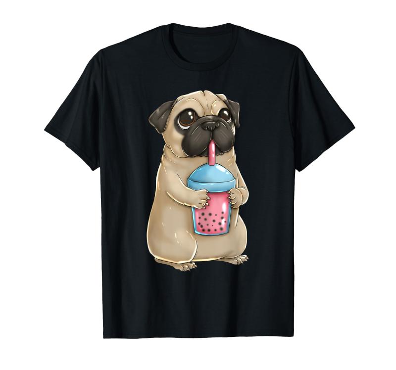 パグ 犬 かわいい ボバ バブル ミルクティー タピオカ パール かわいい Tシャツ(3)