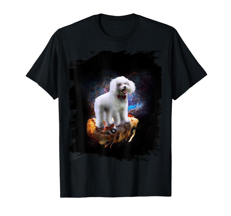 Rakuten - ピザの上のギャラクシースペースプードルの犬 Tシャツ