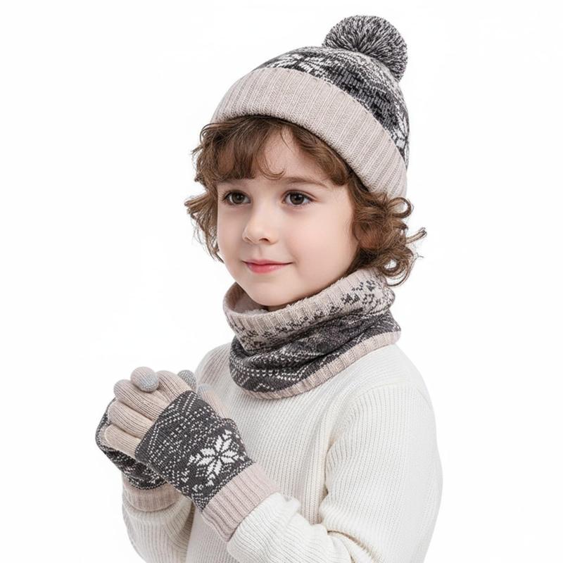 [Bao Core] 子供 ニット帽 キッズ ネックウォーマー 男の子 女の子 防寒手袋 冬 雪柄 おしゃれ 3点セット ニットキャップ 帽子 マフラー あったか 裏ボア 小学生 3-8歳 冬用ハット 厚手 通学 自転本製品は子供向け、寒い...