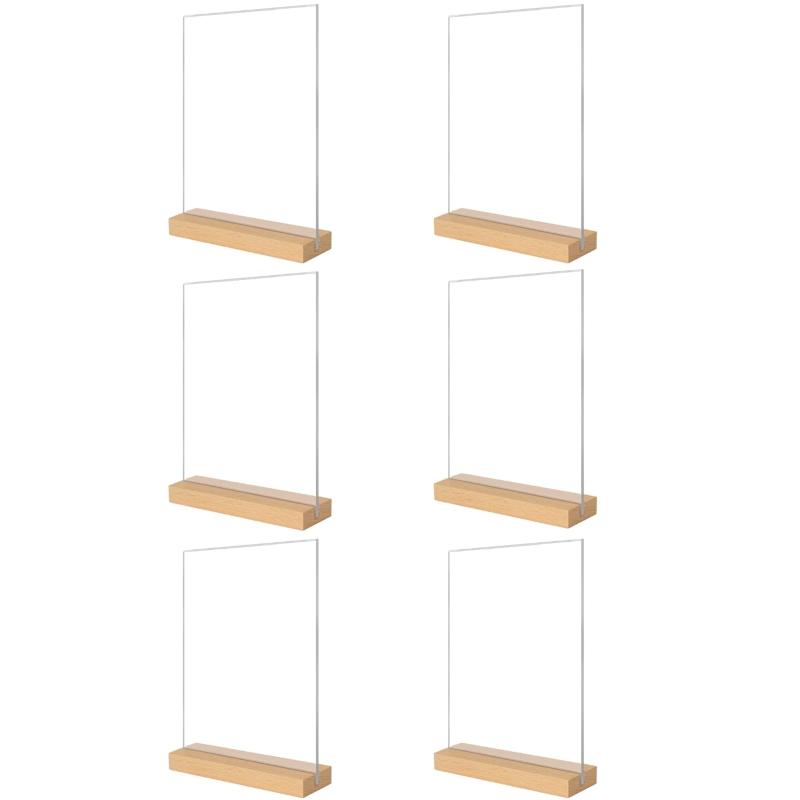 KINOKINO メニュー サイン ホルダー POP 広告 スタンド 卓上 カード 立て 透明 木製 (A4 縦 6個セット)